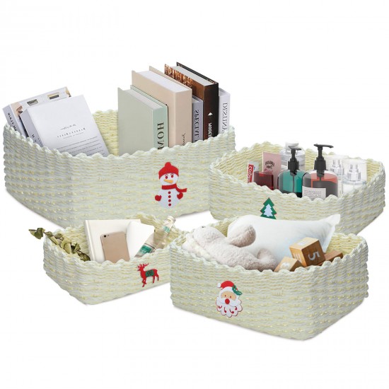 4PCS Christmas Handmade Woven Storage Basket Set Durable Eco-friendly Storage Basket