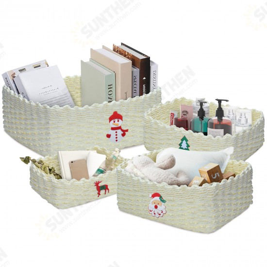 4PCS Christmas Handmade Woven Storage Basket Set Durable Eco-friendly Storage Basket