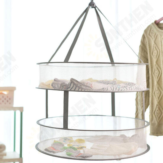 Windproof Double Layers Foldable Clothes Net Dry Rack Mesh Hanger Home Laundry Storage Baskets From