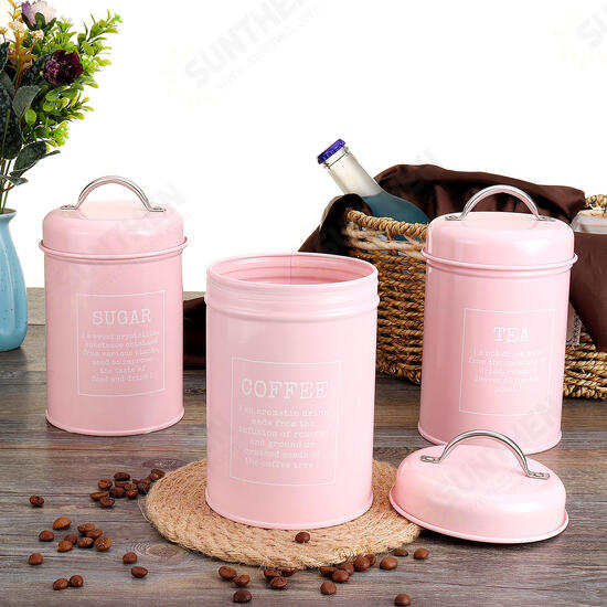 3Pcs Storage Tanks Canister Tea Coffee Sugar Tin Jar Stainless Steel Container Can Kitchen