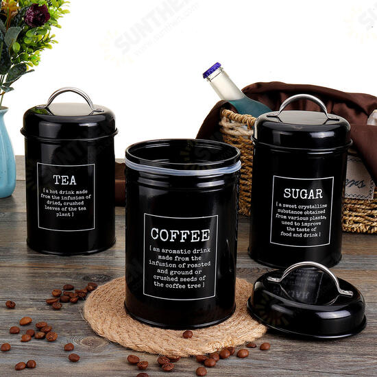 3Pcs Storage Tanks Canister Tea Coffee Sugar Tin Jar Stainless Steel Container Can Kitchen