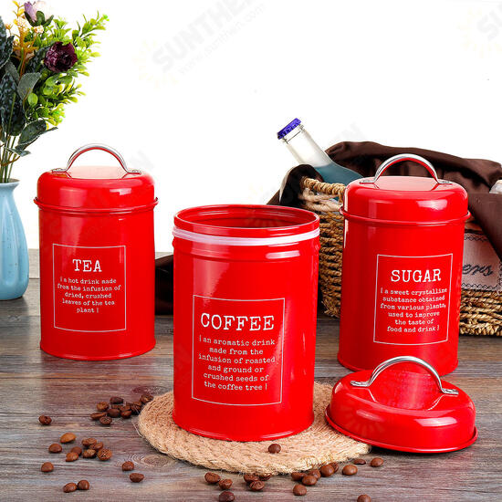 3Pcs Storage Tanks Canister Tea Coffee Sugar Tin Jar Stainless Steel Container Can Kitchen