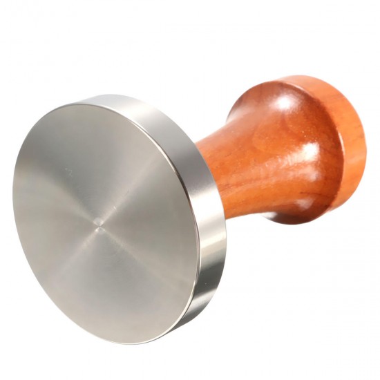 53mm Stainless Steel Cafe Coffee Tamper Bean Press for Espresso Flat Base Wooden Handle