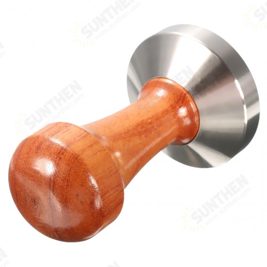 53mm Stainless Steel Cafe Coffee Tamper Bean Press for Espresso Flat Base Wooden Handle