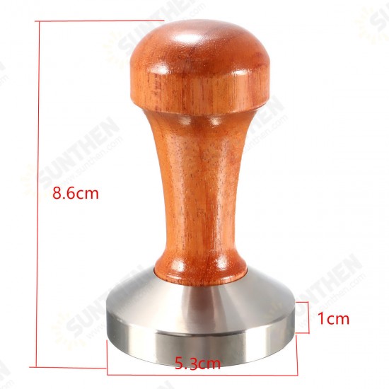 53mm Stainless Steel Cafe Coffee Tamper Bean Press for Espresso Flat Base Wooden Handle