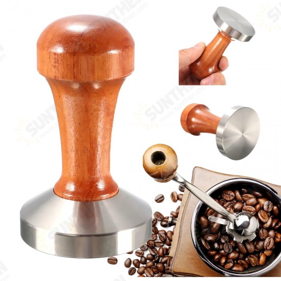 53mm Stainless Steel Cafe Coffee Tamper Bean Press for Espresso Flat Base Wooden Handle