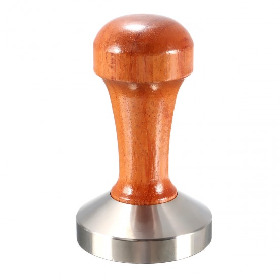 53mm Stainless Steel Cafe Coffee Tamper Bean Press for Espresso Flat Base Wooden Handle