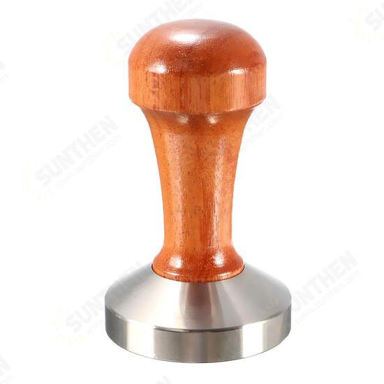 53mm Stainless Steel Cafe Coffee Tamper Bean Press for Espresso Flat Base Wooden Handle