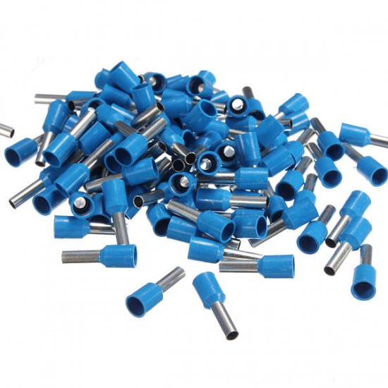 100Pcs AWG 14 Blue Wire Copper Crimp Insulated Cord Pin End Terminal
