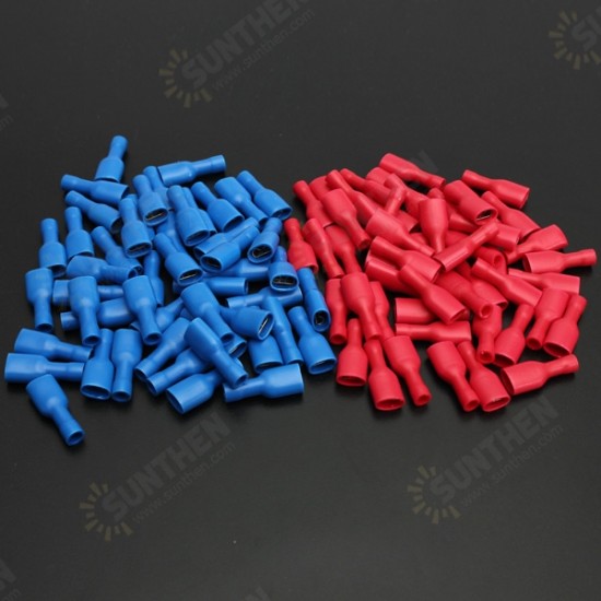 100pcs 6.3mm Fully Insulated Female Spade Connector Crimp Terminal