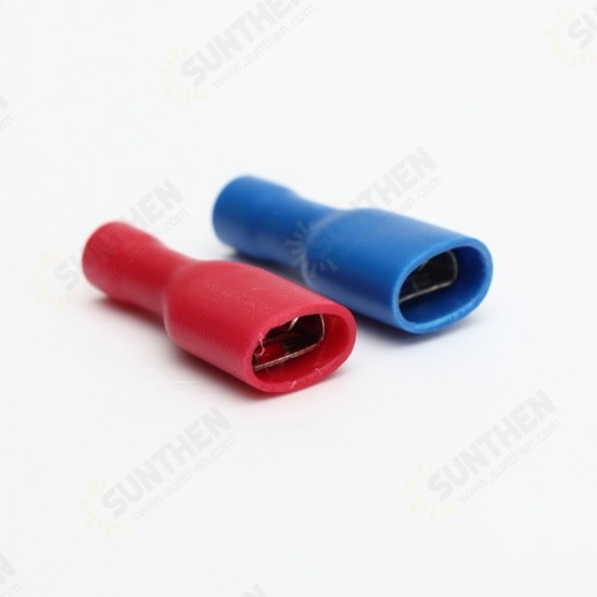 100pcs 6.3mm Fully Insulated Female Spade Connector Crimp Terminal