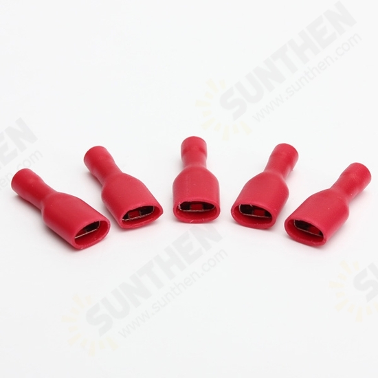 100pcs 6.3mm Fully Insulated Female Spade Connector Crimp Terminal