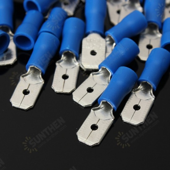 100pcs Male + Female Blue Semi Insulated Spade Crimp Connectors