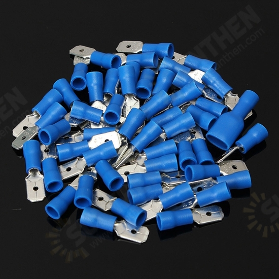 100pcs Male + Female Blue Semi Insulated Spade Crimp Connectors