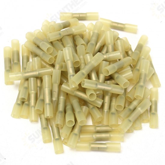 100pcs Yellow 12-10AWG Heat Shrink Butt Wire Crimp Connector Electrical Terminal