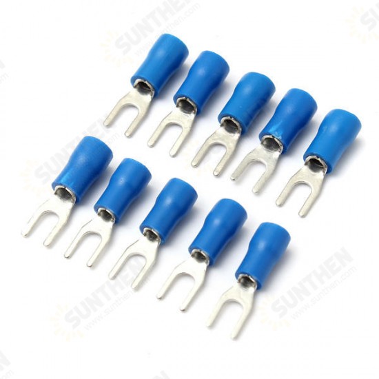 10PCS Blue Insulated Fork Wire Connector Electrical Crimp Terminal 16-14AWG