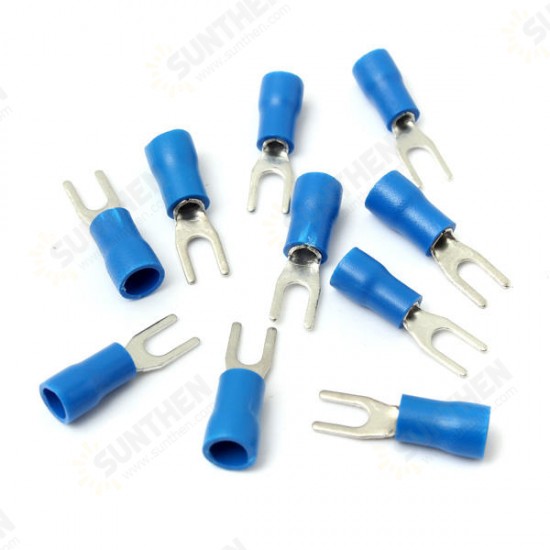 10PCS Blue Insulated Fork Wire Connector Electrical Crimp Terminal 16-14AWG