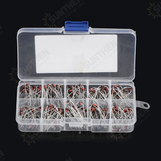 200Pcs 1N4728~1N4737 1W Axial Leads Through Hole Power Diode Assorted Assortment Box Kit Set