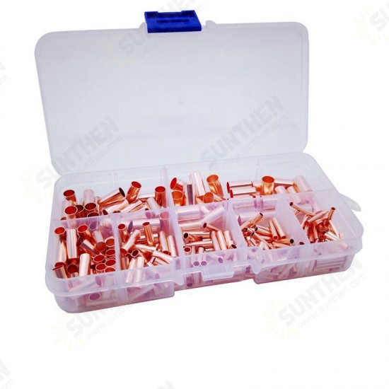 250Pcs Copper Butt Splice Connector Solder Crimp Electrical Cable Wire Terminal with Plastic Box