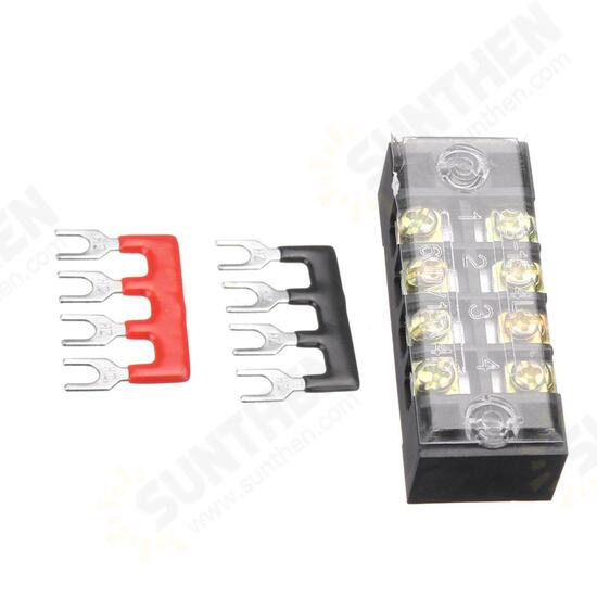 600V 15A Dual Rows 4 Position Screw Terminal Strip Red/Black Pre Insulated Terminal Block Strip