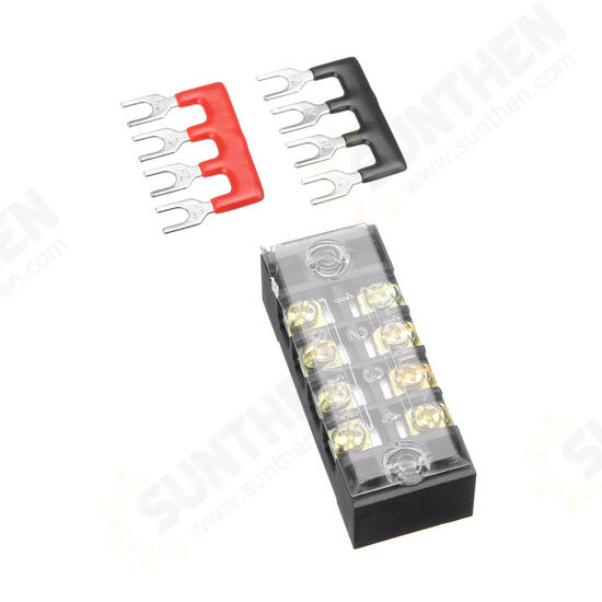 600V 15A Dual Rows 4 Position Screw Terminal Strip Red/Black Pre Insulated Terminal Block Strip