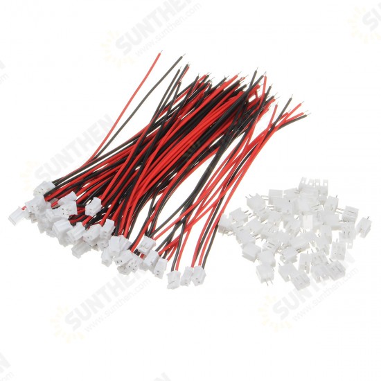 100Pcs Mini Micro JST 2.0 PH 2Pin Connector Plug With 120mm Wires Cables