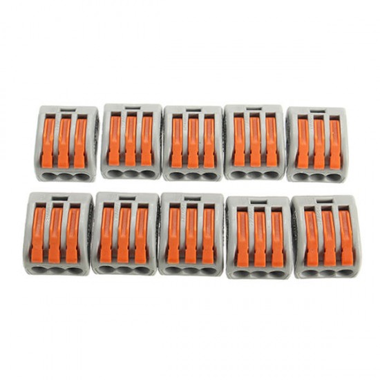 222-413 10Pcs 3 Pin Spring Terminal Blocks Electric Cable Lever Wire Connectors