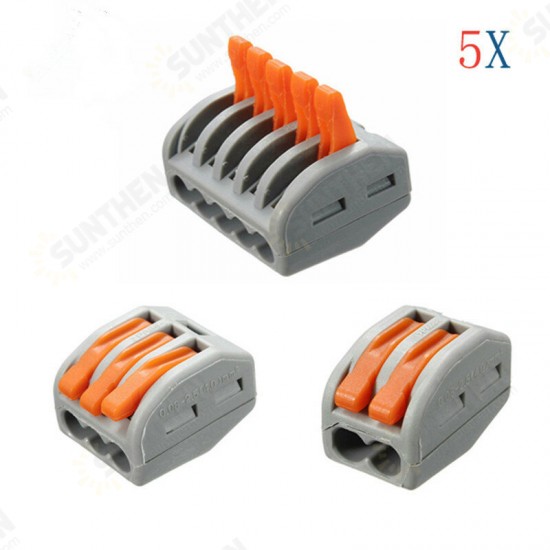 ET25 2/3/5 Pins Spring Terminal Block 5Pcs Electric Cable Wire Connector