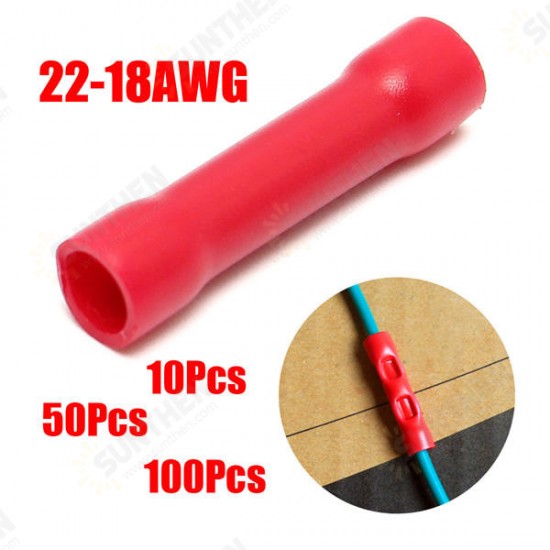 Red Insulated Butt Connector Electrical Crimp Terminal for 0.5-1.5 SQMM Cable