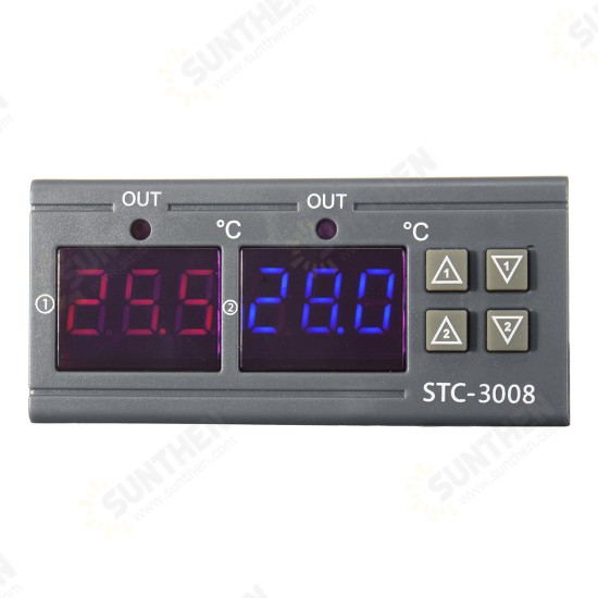 110-220V STC-3008 Digital Display Intelligent Dual Control Electronic Thermostat Dual Display Dual Temperature Adjustable Temperature Controller