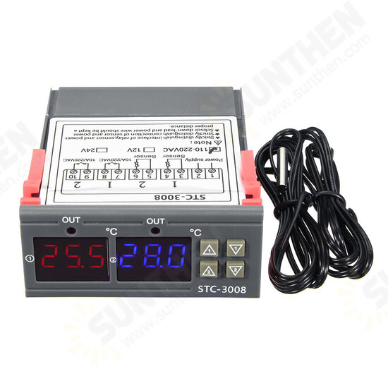 110-220V STC-3008 Digital Display Intelligent Dual Control Electronic Thermostat Dual Display Dual Temperature Adjustable Temperature Controller