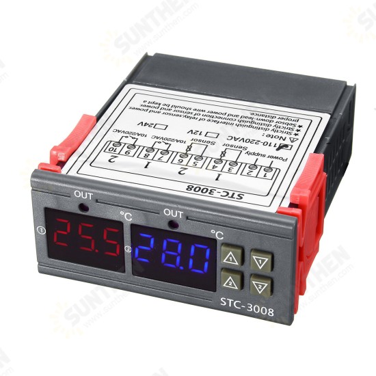 110-220V STC-3008 Digital Display Intelligent Dual Control Electronic Thermostat Dual Display Dual Temperature Adjustable Temperature Controller