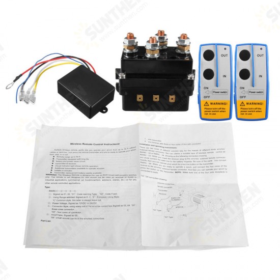 12V 500Amp HD Electric Capstan Contactor Winch Control Solenoid Twin Wireless Remote Recovery 4x4