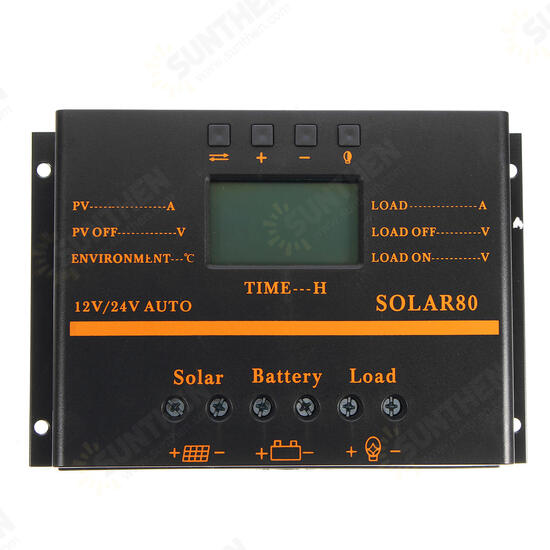 12V/24V 40A/50A/60A/80A PWM Solar Controller LCD Function 5V DC Solar Panel Battery Charge Regulator