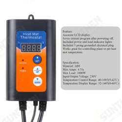 220V 8.3A 42-108°F Digital Thermostat Controller Plant/Reptile Pet Heat Lamp Thermostat 1000W LCD Display Controller Temperature 220V 8.3A 42-108°F Digital Thermostat Controller Plant/Reptile Pet Heat Lamp Thermostat 1000W LCD Display Controller Temperature