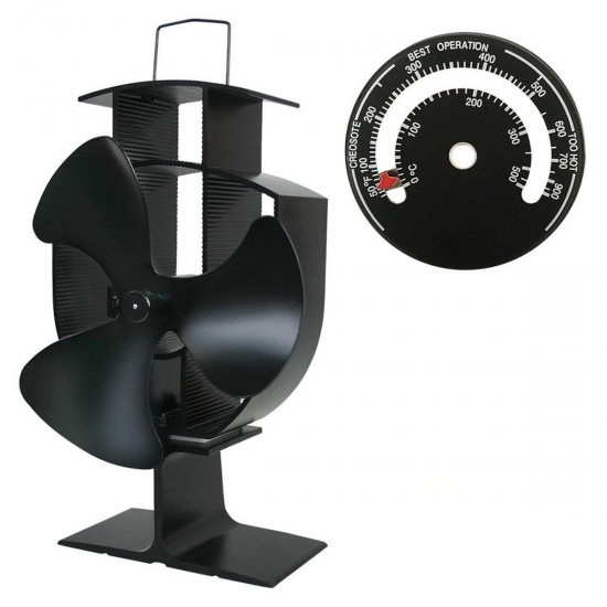 3-Blade Heat Powered Stove Fan W/ Thermometer for Wood Log Burning Burner Stove