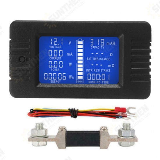 DC Multifunction Battery Monitor Meter 50A/200A/300A LCD Display Digital Current Multimeter Voltmeter Ammeter for Cars RV Solar System