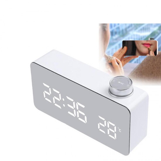 Beauty Mirror Knob Alarm Clock Personality Creative Thermometer Bedside Clock LED Luminous Student Clock