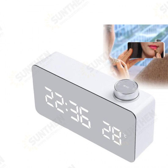 Beauty Mirror Knob Alarm Clock Personality Creative Thermometer Bedside Clock LED Luminous Student Clock