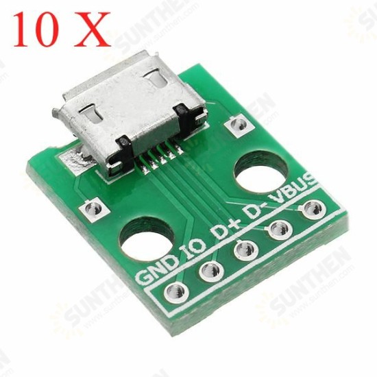 10pcs Micro USB To Dip Female Socket B Type Microphone 5P Patch To Dip With Soldering Adapter Board