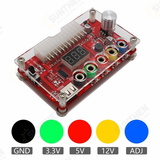 24 Pins ATX Power Supply Break0ut Board and Acrylic Case Kit with ADJ Adjustable Voltage Knob Reset Protection ATX Power Converter Board