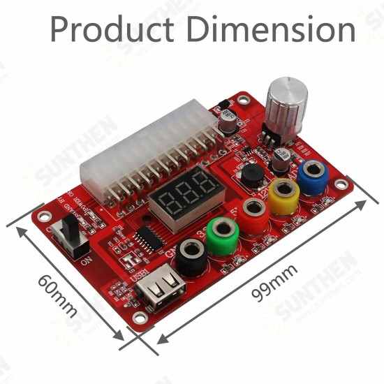 24 Pins ATX Power Supply Break0ut Board and Acrylic Case Kit with ADJ Adjustable Voltage Knob Reset Protection ATX Power Converter Board