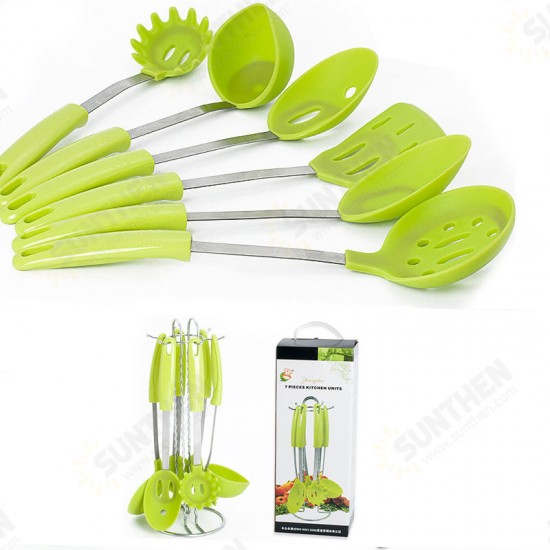 Stainless Steel Silicone Cooking Utensil Set Premium Stand Cooking Spoon Spatula Soup Ladle