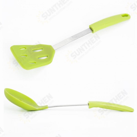 Stainless Steel Silicone Cooking Utensil Set Premium Stand Cooking Spoon Spatula Soup Ladle