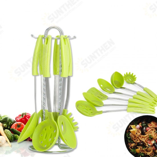 Stainless Steel Silicone Cooking Utensil Set Premium Stand Cooking Spoon Spatula Soup Ladle