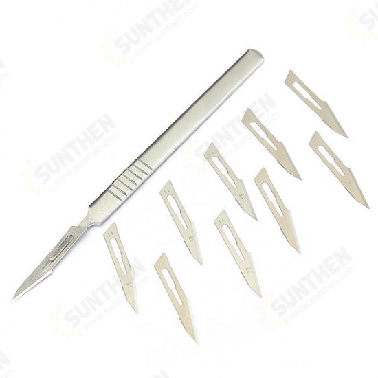 10pcs #11 Carbon Steel Surgical Scalpel Blades + 1pc #3 Handle