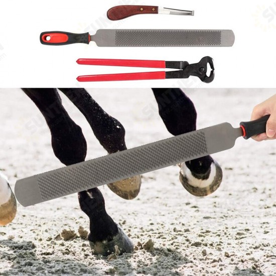 3Pcs Farriers Equestrian Horse Cattle Hoof Nipper Cutter File Rasp Trimming Set