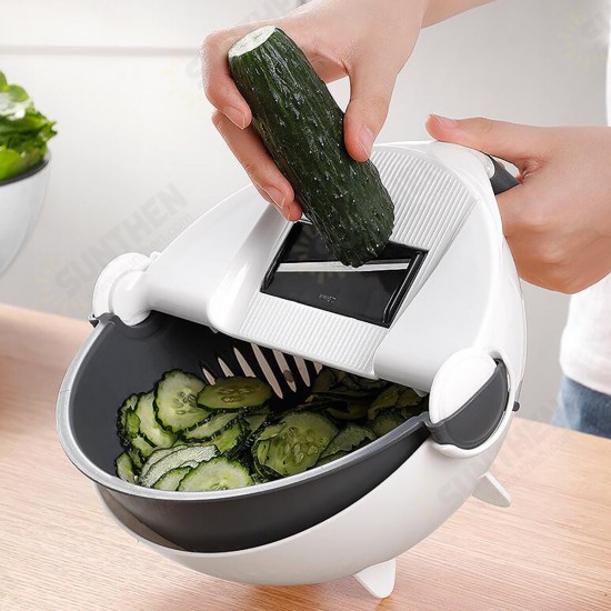 9 in1 Rotate Vegetable Cutter Chopper Fruit Grater Slicer with Basket Drain