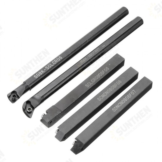 5pcs 8mm Shank Indexable Lathe Turning Tool Holder with CCMT060204 DCMT070204 Carbide Inserts for CNC Machine