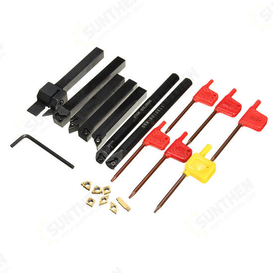 7pcs 10mm Lathe Turning Boring Bar Tool Holder with T8 Wrenches and Carbide Inserts